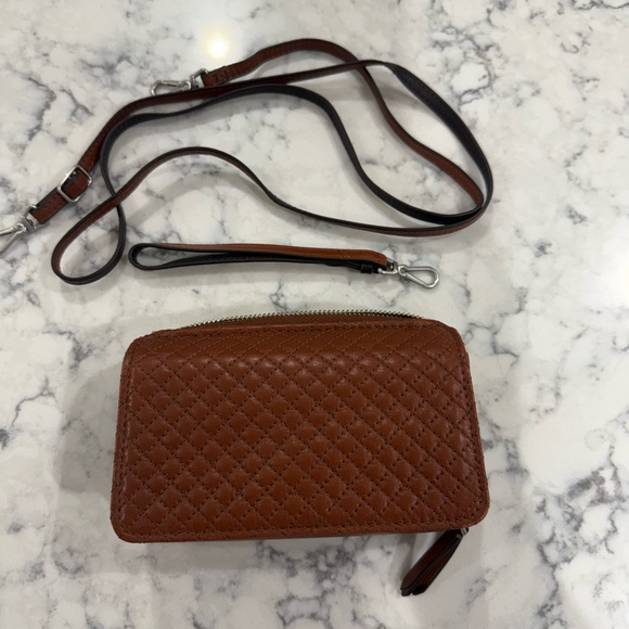 Vera Bradley leather crossbody wallet or wristlet. Cognac leather. Gently used. - Picture 7 of 9
